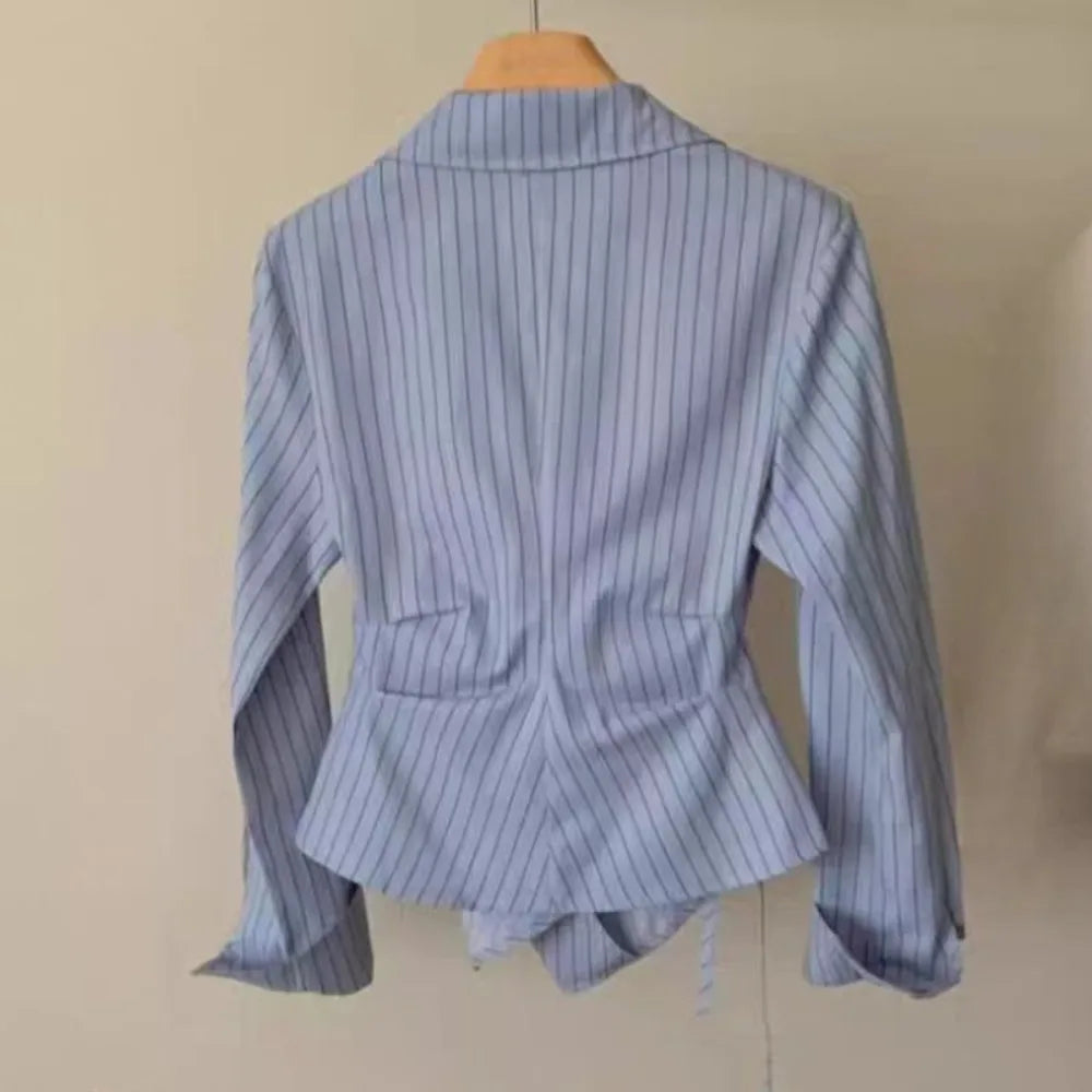 Serine Pinstripe Wrap Shirt
