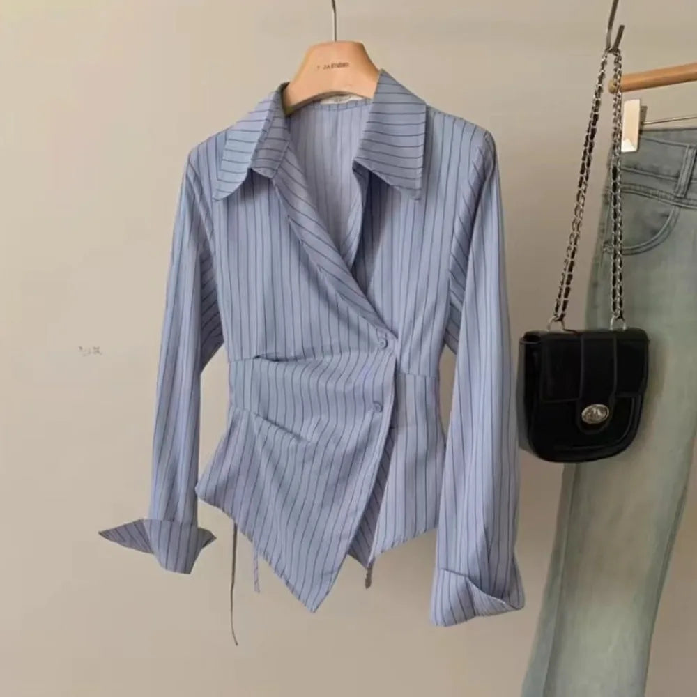 Serine Pinstripe Wrap Shirt