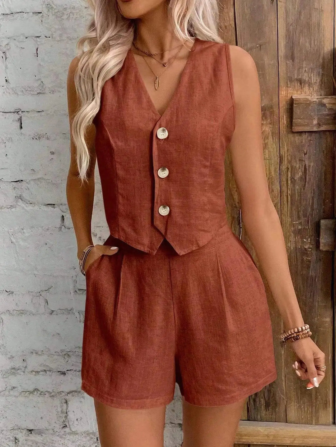 Zarelle Linen Vest Set