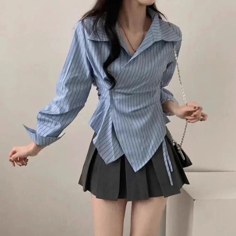 Serine Pinstripe Wrap Shirt