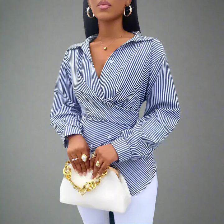 Elara Stripe Wrap Blouse
