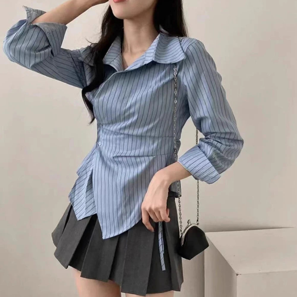 Serine Pinstripe Wrap Shirt